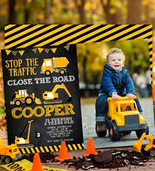 Construction Birthday Invitation with Photo, Editable Dump Truck Party (Digital Invitation)