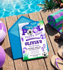 Soccer Pool Birthday Invitation, Editable Summer Party (Digital Download)