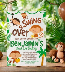 Monkey Birthday Invitation Editable Template, Instant Download