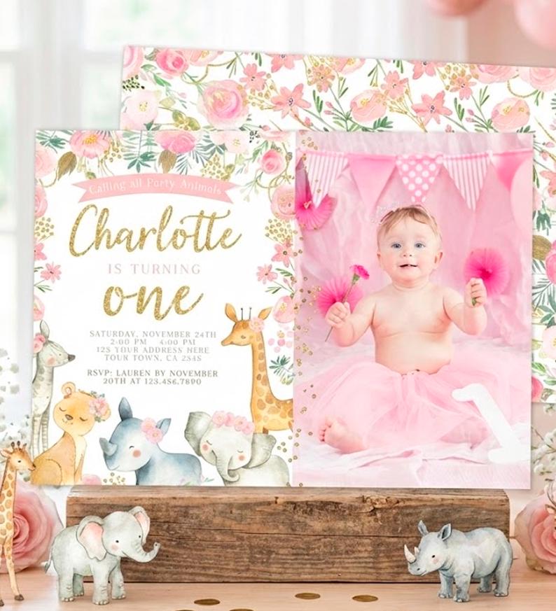 Jungle Girl 1st Birthday Party Invitation Editable Template, Instant Download
