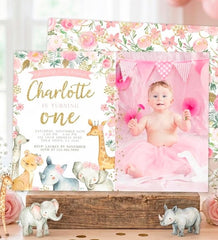 Jungle Girl 1st Birthday Party Invitation Editable Template, Instant Download