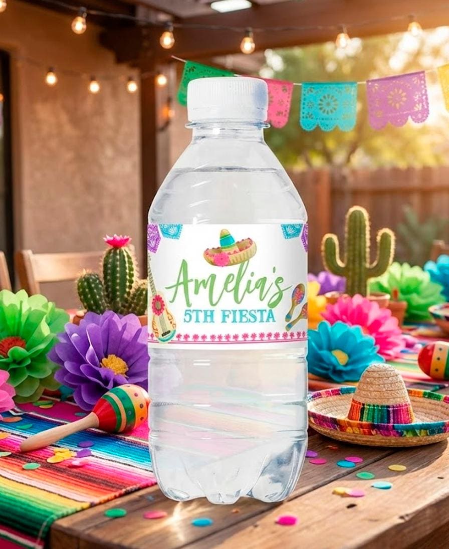 Cinco de Mayo Fiesta Party Water Bottle Label, Editable Template, Instant Download