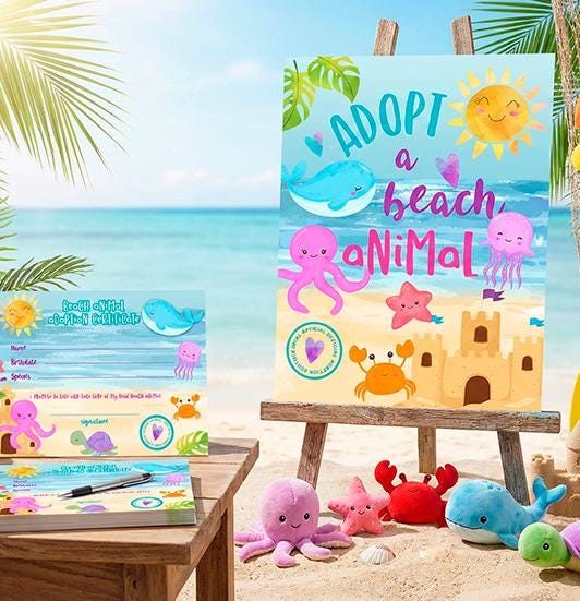 Summer Pet Adoption Party Sign and Certificate Editable Templates, Beach party, Instant Download