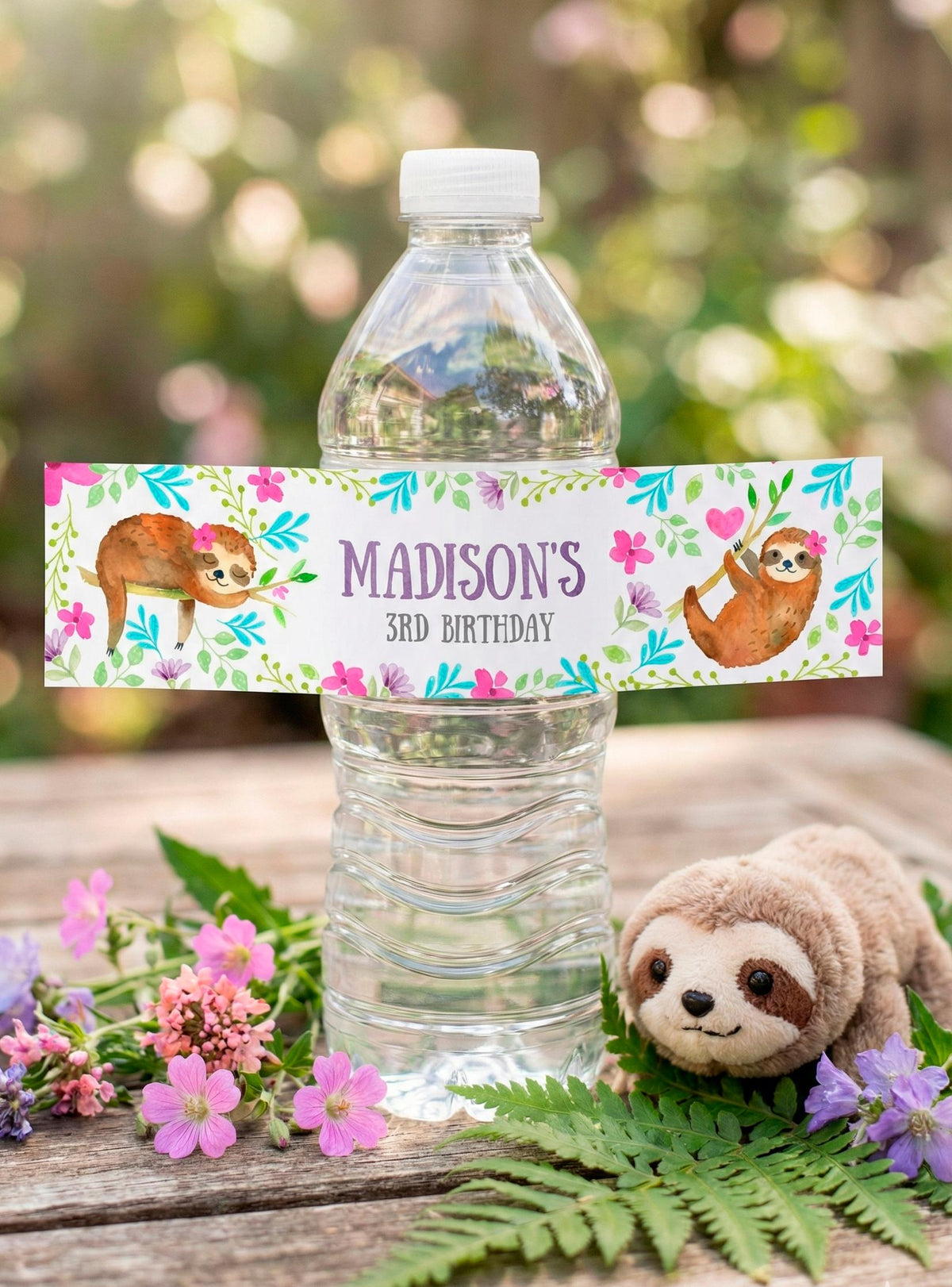 Sloth Water Bottle Labels Editable Template, INSTANT DOWNLOAD