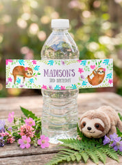 Sloth Water Bottle Labels Editable Template, INSTANT DOWNLOAD