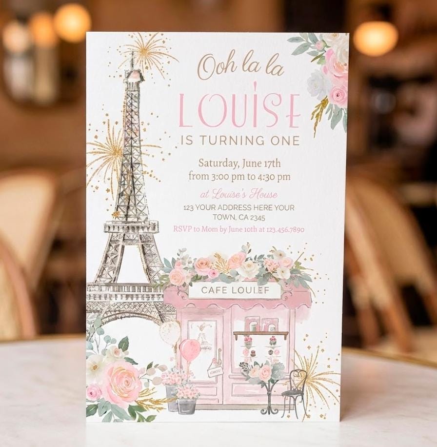Paris 1st Birthday Invitation Editable Template Tea Party Brunch Invite, Instant Download