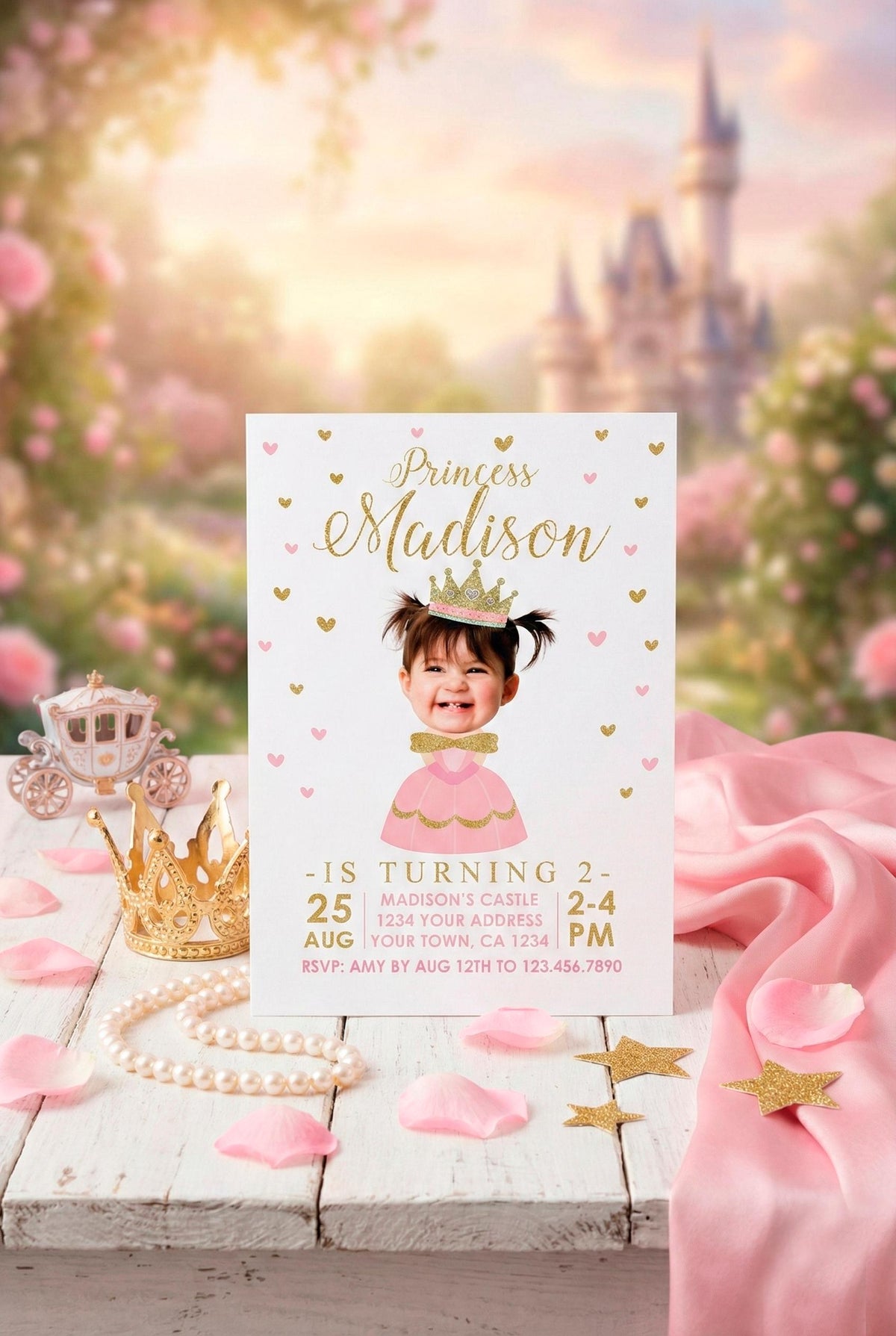 Princess Birthday Invitation personalized with Photo for Any Age, Digital or Printable Design