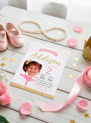 Ballerina Birthday Party Invitation Personalized with Photo for Any Age, Digital or Printable Design