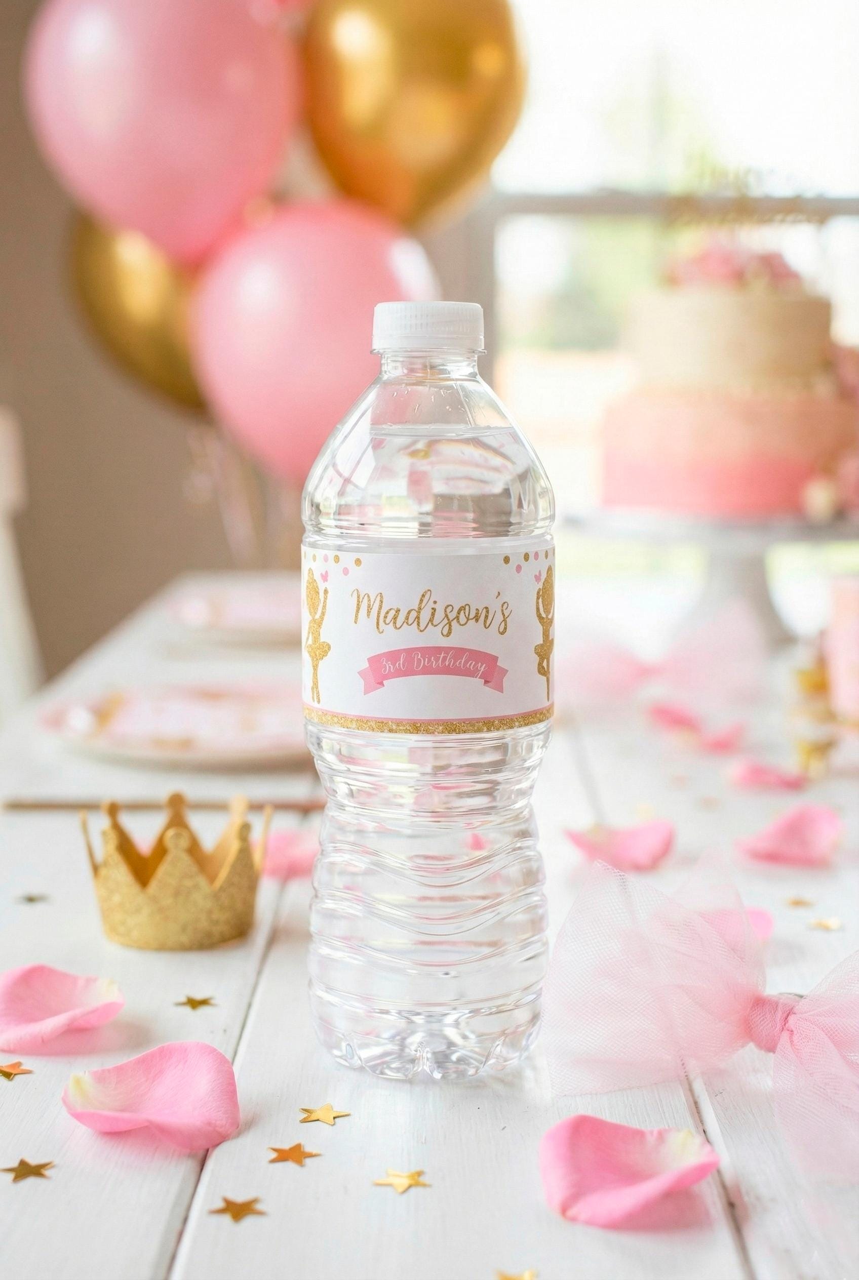 Ballerina Birthday Party Water Bottle Printable Labels Editable Template, Instant Download