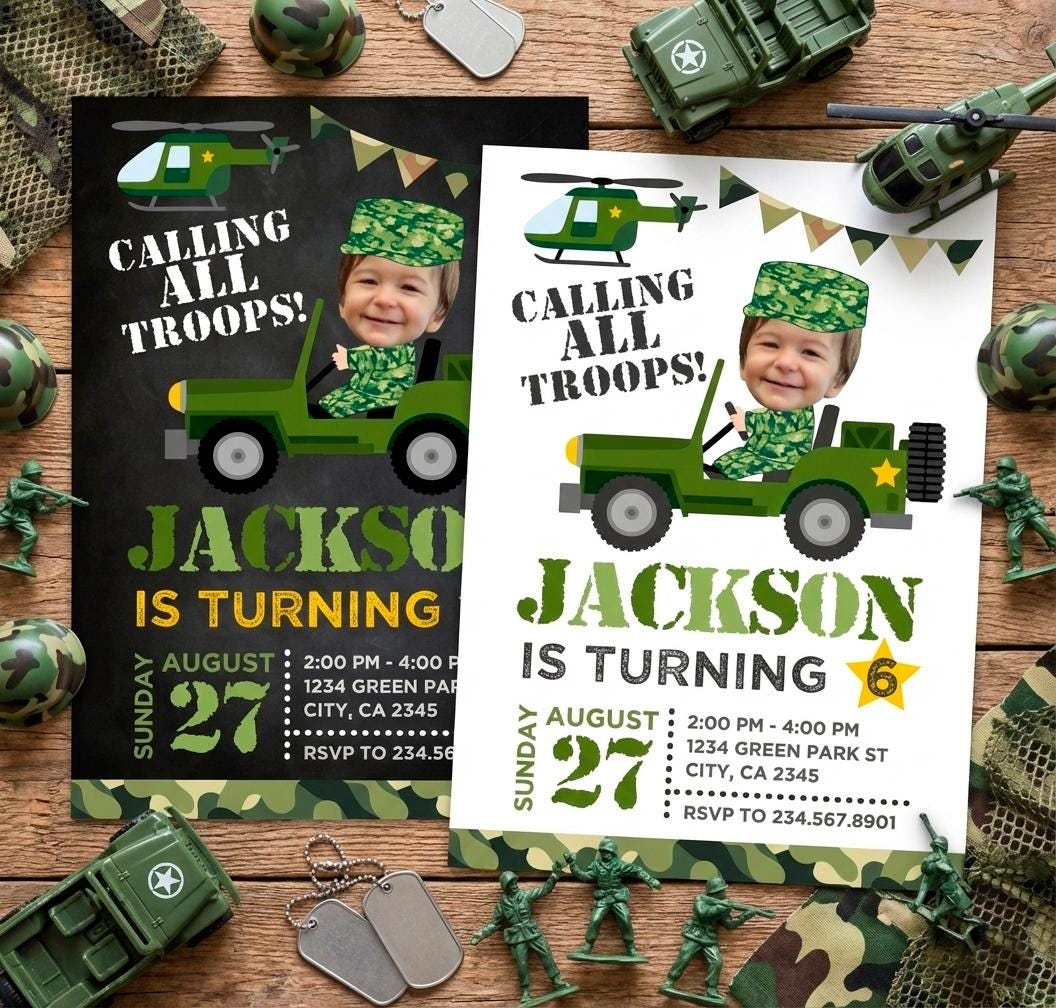Army Birthday Invitation Personalized with Photo | Military Party Invite Digital or Printable Design