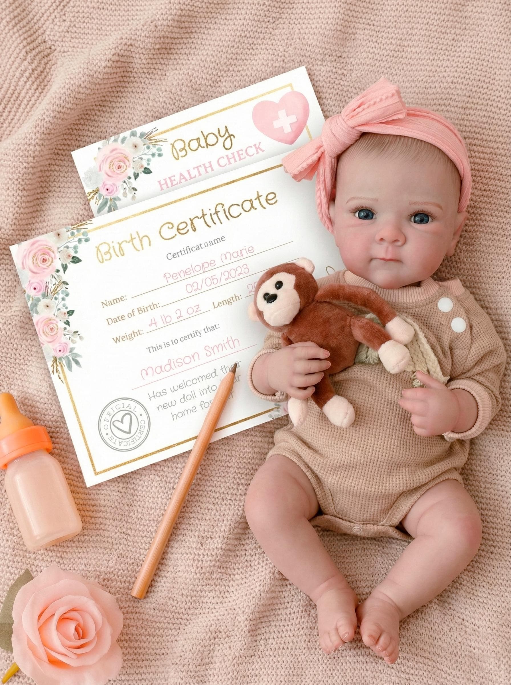 Reborn Accesories Birth Certificate, Care Sheet, Doll Health Check Editable Customizable Templates, Instant Download