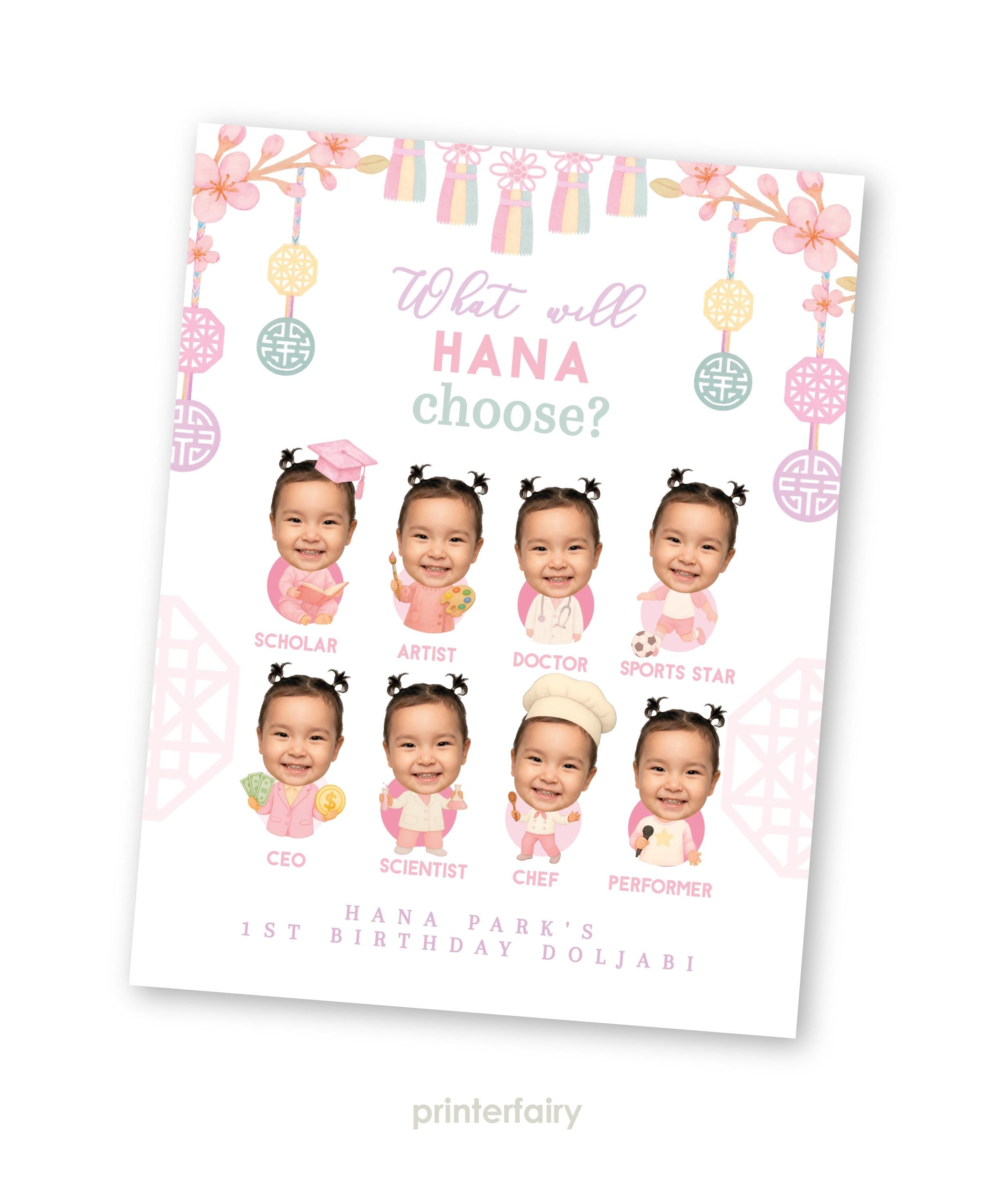 Doljabi Girl Party Bundle, Korean Doljanchi Printables, Instant Download