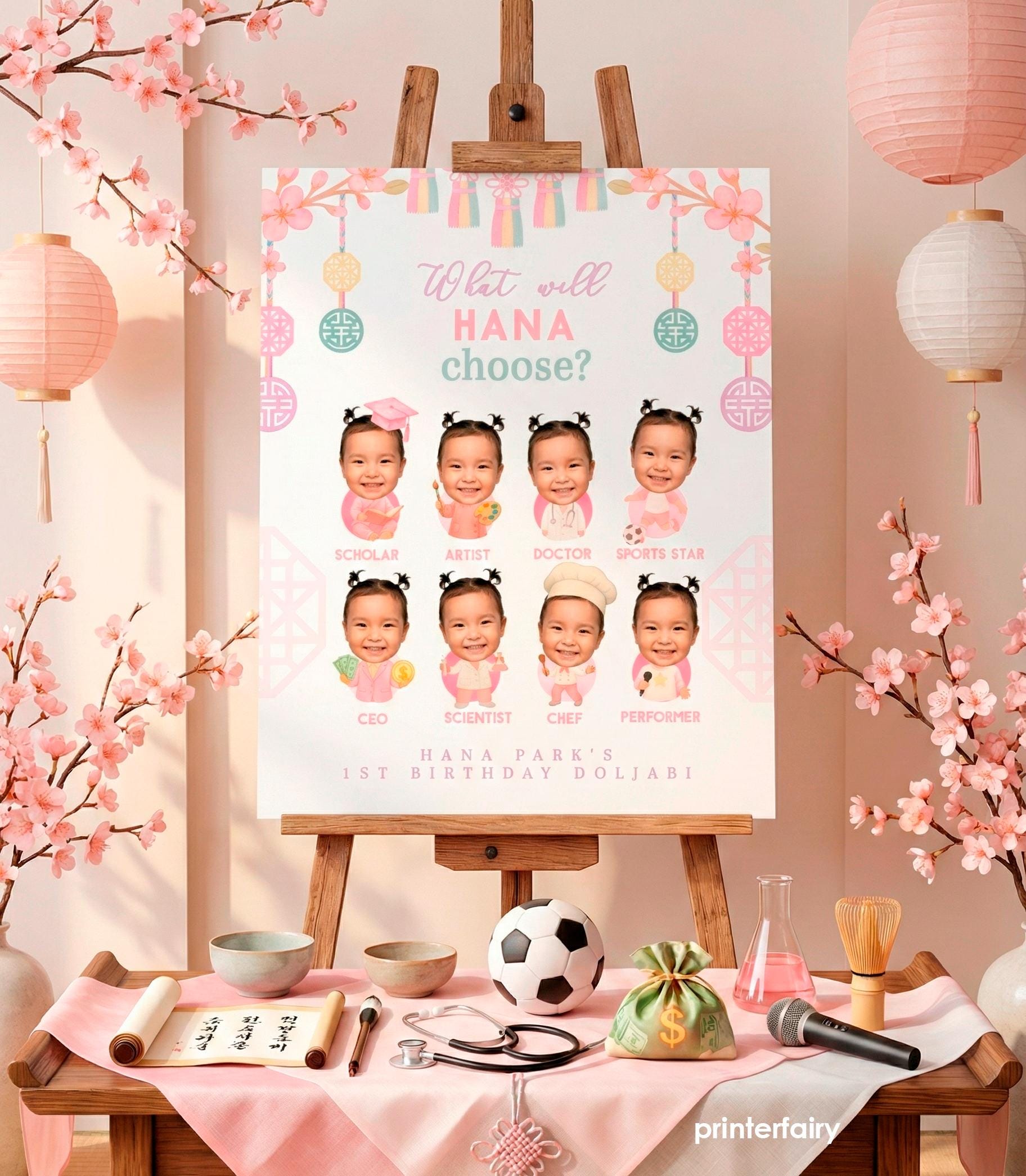 Doljabi Girl Party Bundle, Korean Doljanchi Printables, Instant Download