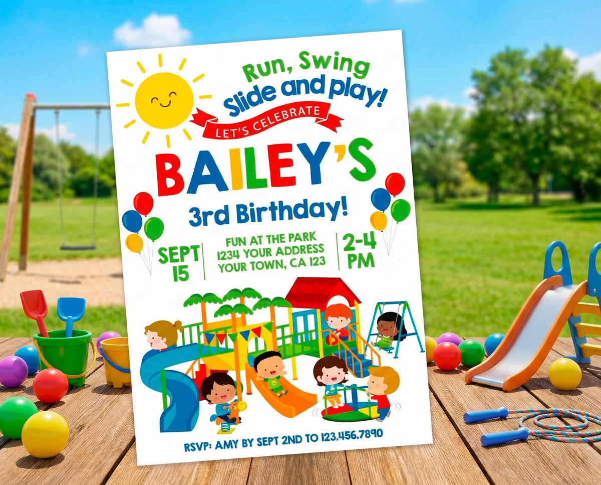Playground Birthday Party Invitation Editable Template, Instant Download
