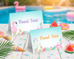 Pool Birthday Party Food Tents EDITABLE Template, Instant Download