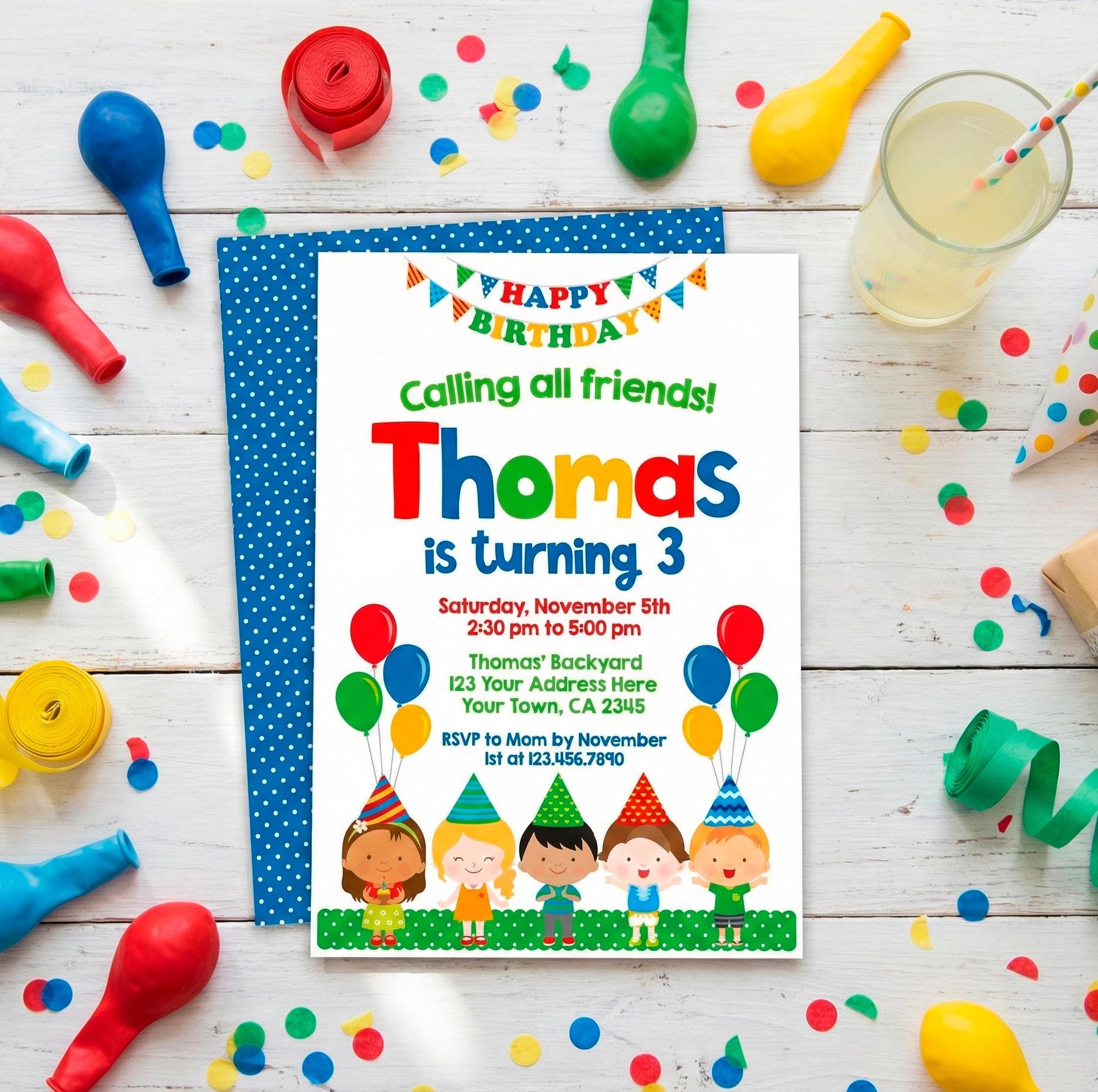 Birthday Party Invitation Editable Template, Instant Download