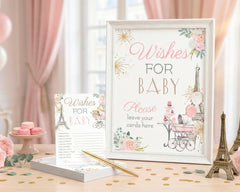 Paris Baby Shower Wishes for Baby Cards & Sign, Eiffel Tower Theme