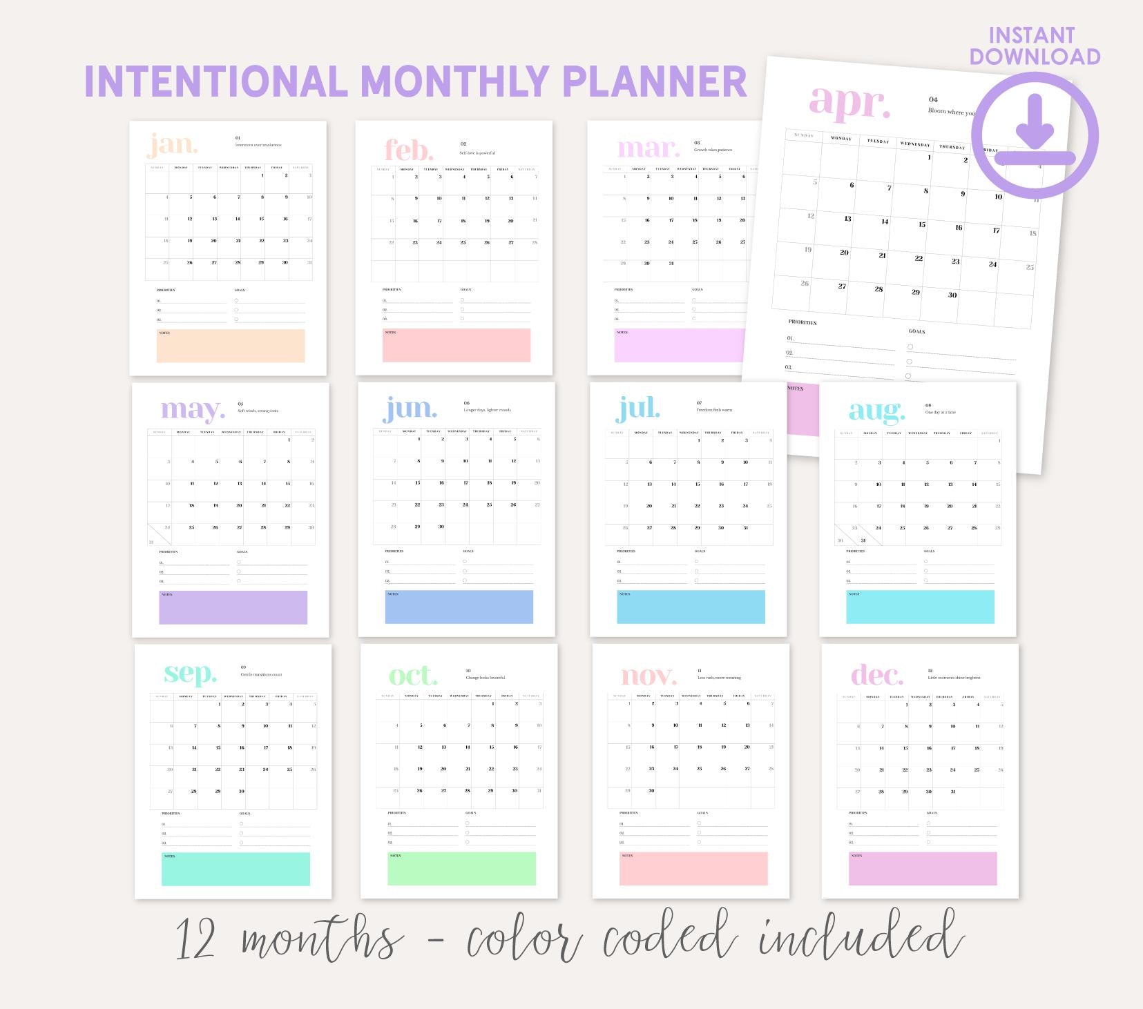 2026 Printable Planner, Monthly Weekly Planning, Minimal Aesthetic Planner PDF | Calendar, Reviews, Task Lists, Instant Download