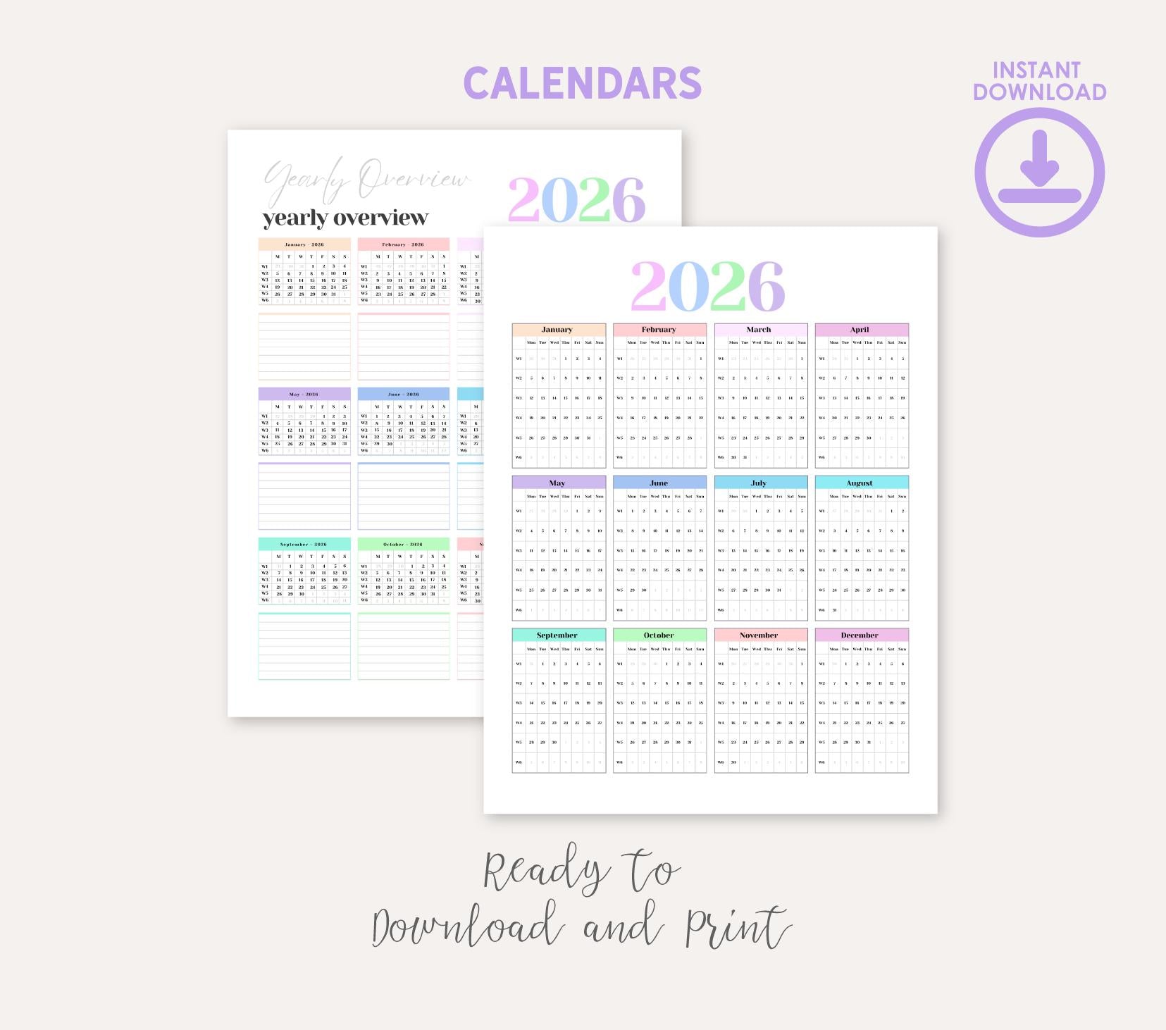 2026 Printable Planner, Monthly Weekly Planning, Minimal Aesthetic Planner PDF | Calendar, Reviews, Task Lists, Instant Download