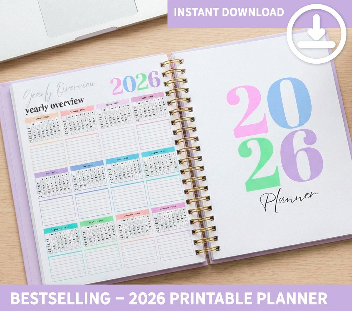 2026 Printable Planner, Monthly Weekly Planning, Minimal Aesthetic Planner PDF | Calendar, Reviews, Task Lists, Instant Download