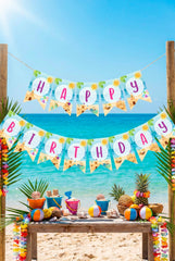 Summer Birthday Banner Editable Template, Beach Party, Instant Download
