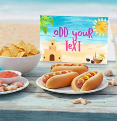 Beach Party Food Tents Editable Template, Sand Castle Foldable Place Cards, Instant Download