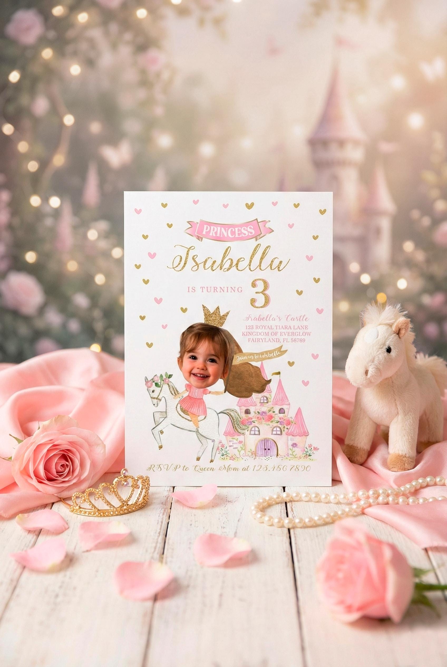 Princess Birthday Invitation, Personalized Photo, Any Age (Digital Download)
