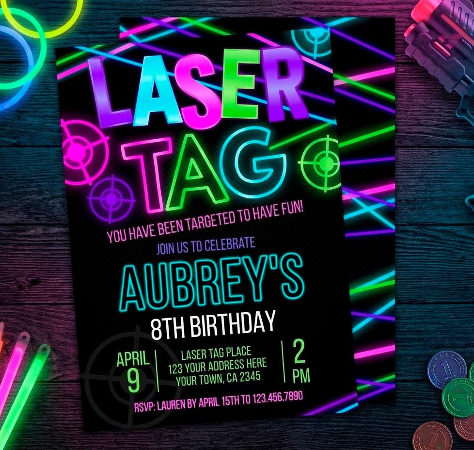 Laser Tag Girl Birthday Invitation Editable Template, Instant Download