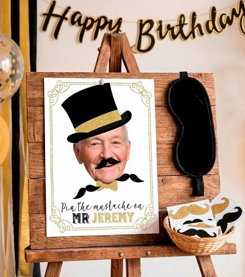 Pin the Mustache Classic Party Game for Any Age, Personalized Digital Printable