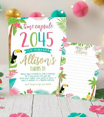 Luau Time Capsule Sign and Cards Editable Template Party Activity, Instant Download