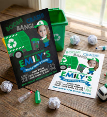 Garbage Truck Personalized Birthday Invitation with Photo, Digital or Printable Design