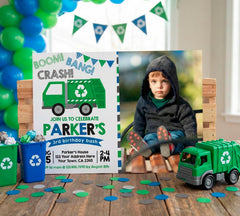 Trash Truck Birthday Invitation Editable Template with Photo (Instant Download)