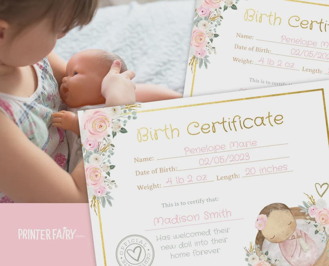 Reborn Accesories Birth Certificate, Care Sheet, Doll Health Check Editable Customizable Templates, Instant Download