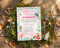 Fairy Birthday Invitation Editable Template, Instant Download