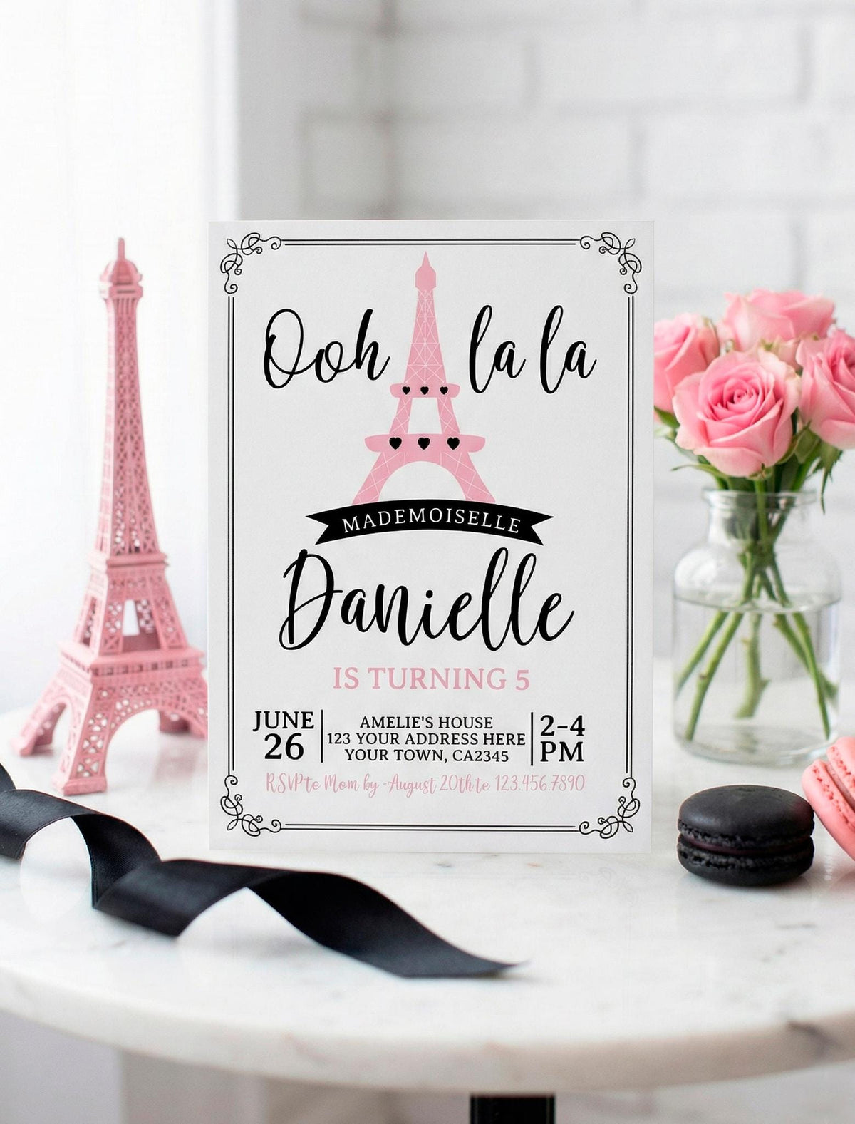 Paris Birthday Party Theme Invitation Template, Instant Download