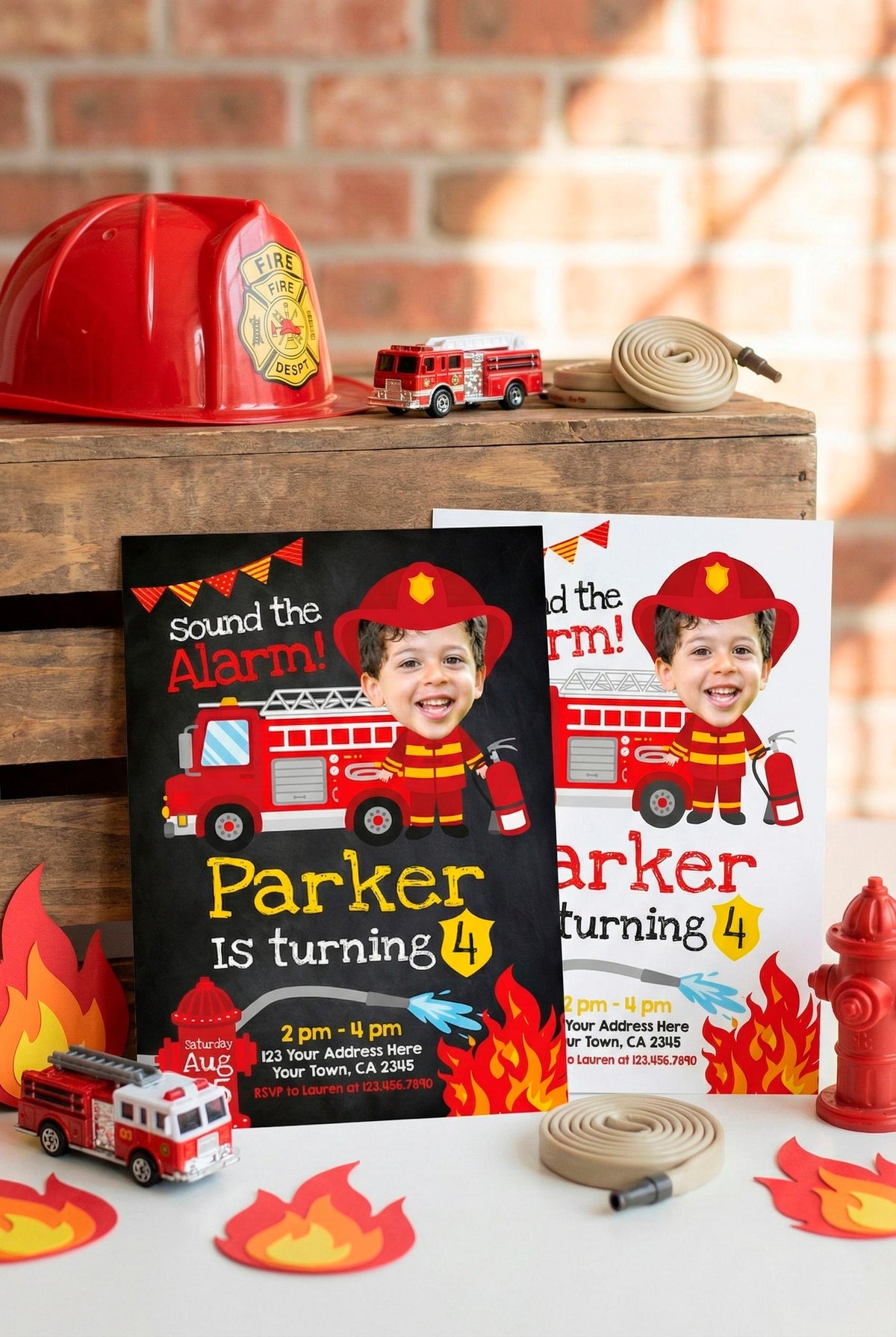 Firefighter Birthday Invitation personalized with Photo for any age, Digital or Printable Design