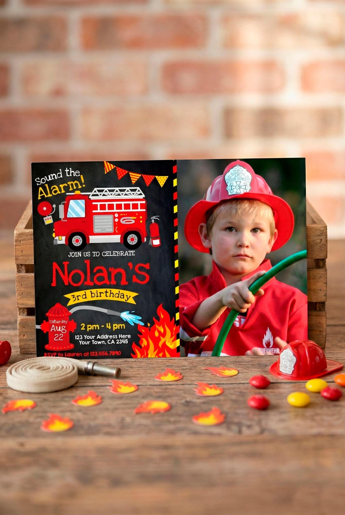 Firefighter Birthday Party Invitation Editable Template with photo, INSTANT DOWNLOAD