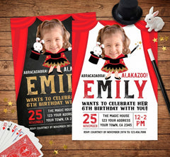 Magic Show Girl Birthday Invitation with Photo, Personalized Digital or Printable Design