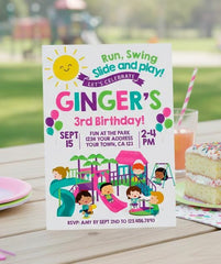 Playground Birthday Party Invitatiom Editable Template, Instant Download