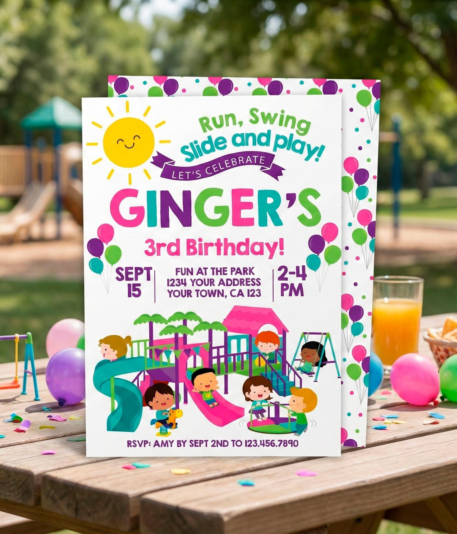 Playground Birthday Party Invitatiom Editable Template, Instant Download