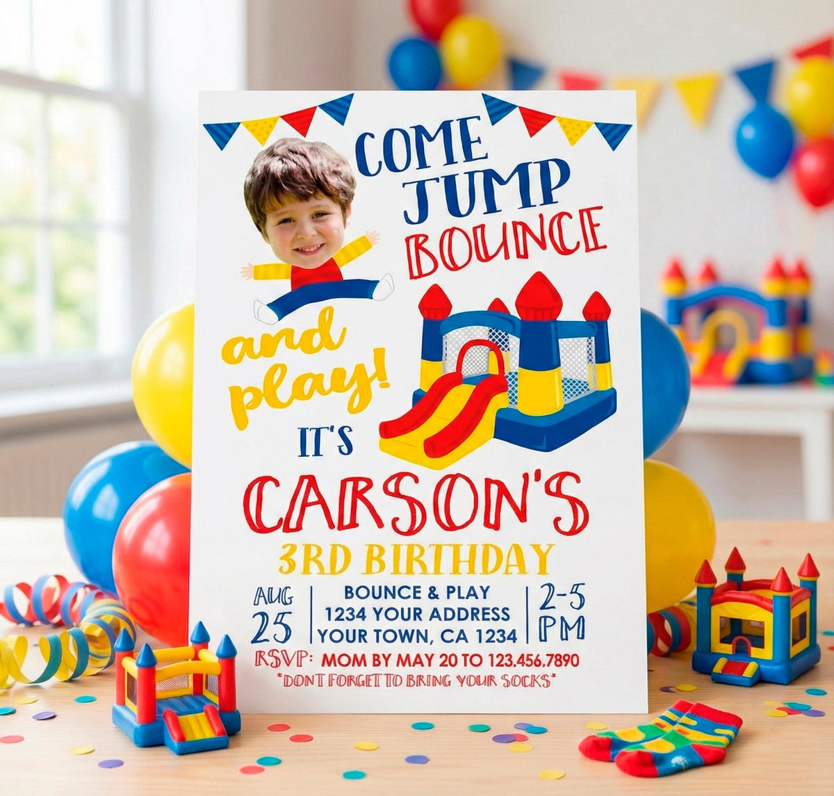 Bounce House Birthday Invitation with Photo, Personalized Digital or Printable Design