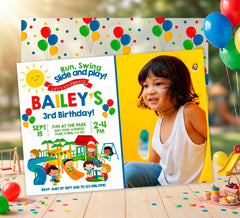 Park Invitation with Photo Editable Template, Simple Primary Colors Birthday, Instant Download