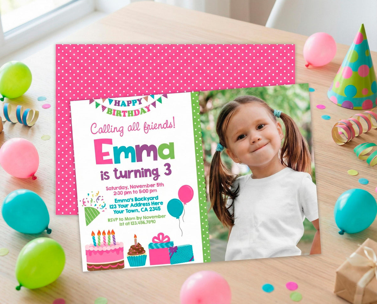 Birthday Party Invitation Editable Cupcake Party Template with Photo, Instant Download