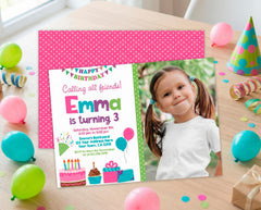 Birthday Party Invitation Editable Cupcake Party Template with Photo, Instant Download