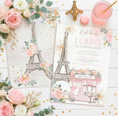 Paris 1st Birthday Invitation Editable Template, Tea Party Invite, Instant Download