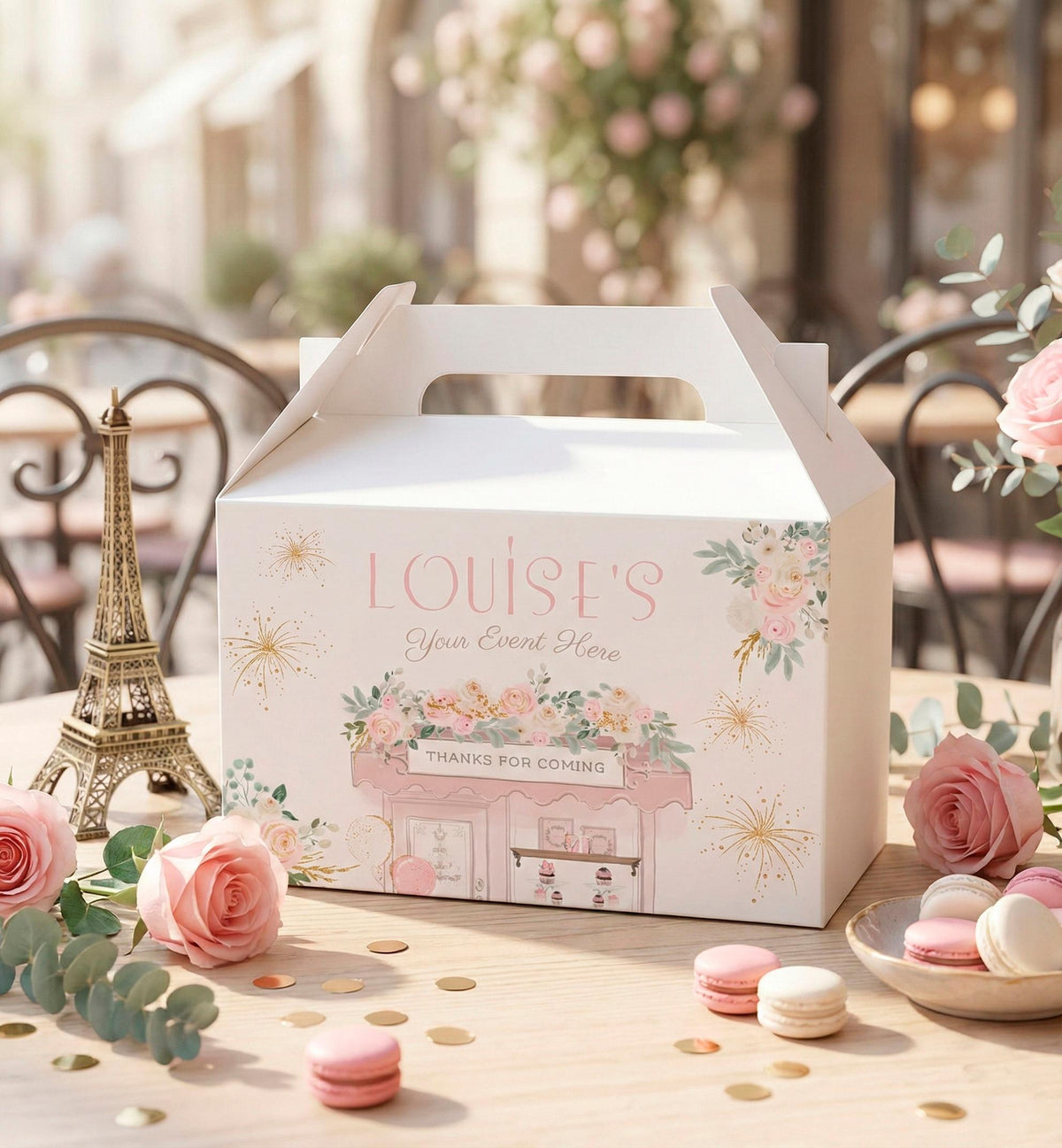 Paris Party Favor Editable Gable Box Label Template, Instant Download