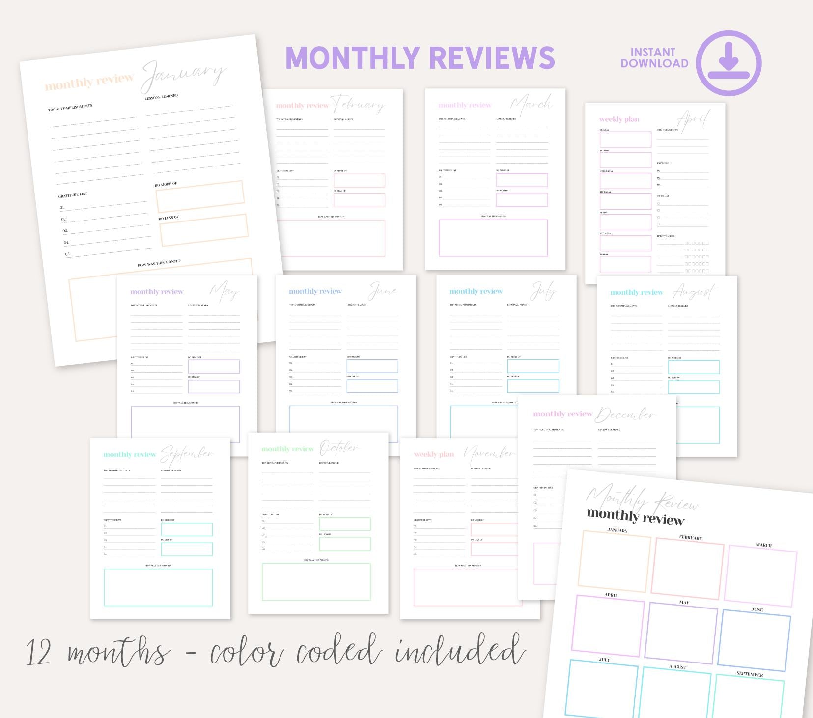 2026 Printable Planner, Monthly Weekly Planning, Minimal Aesthetic Planner PDF | Calendar, Reviews, Task Lists, Instant Download