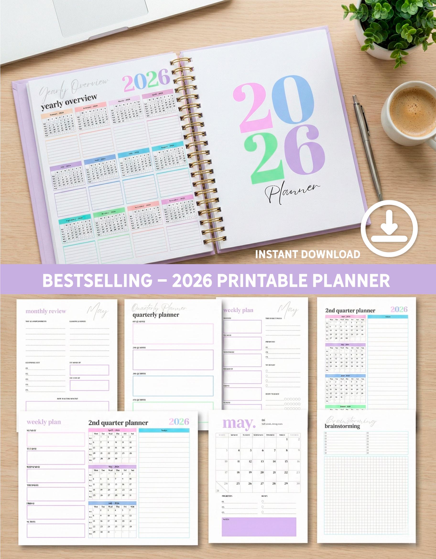 2026 Printable Planner, Monthly Weekly Planning, Minimal Aesthetic Planner PDF | Calendar, Reviews, Task Lists, Instant Download