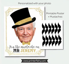 Pin the Mustache Classic Party Game for Any Age, Personalized Digital Printable