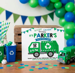 Editable Trash Truck Birthday Invitation Template (Digital Instant Download)